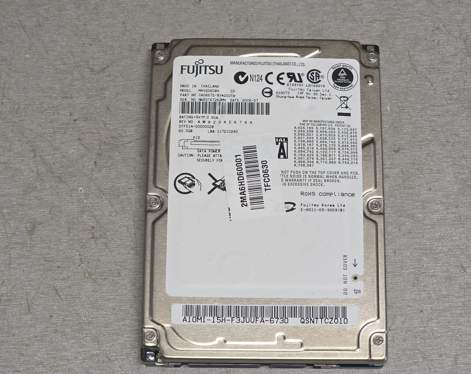 Fujitsu MHV2060BH 60GB 2.5" SATA Laptop Hard Drive HDD