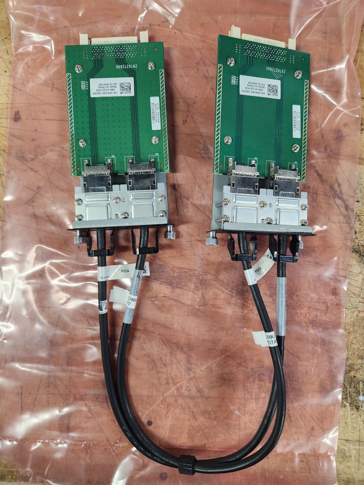 [LOT OF 2] Dell Force10 0PKY49 2-Port 12Gb/s CX4 Stacking Unit w/ Link Cable
