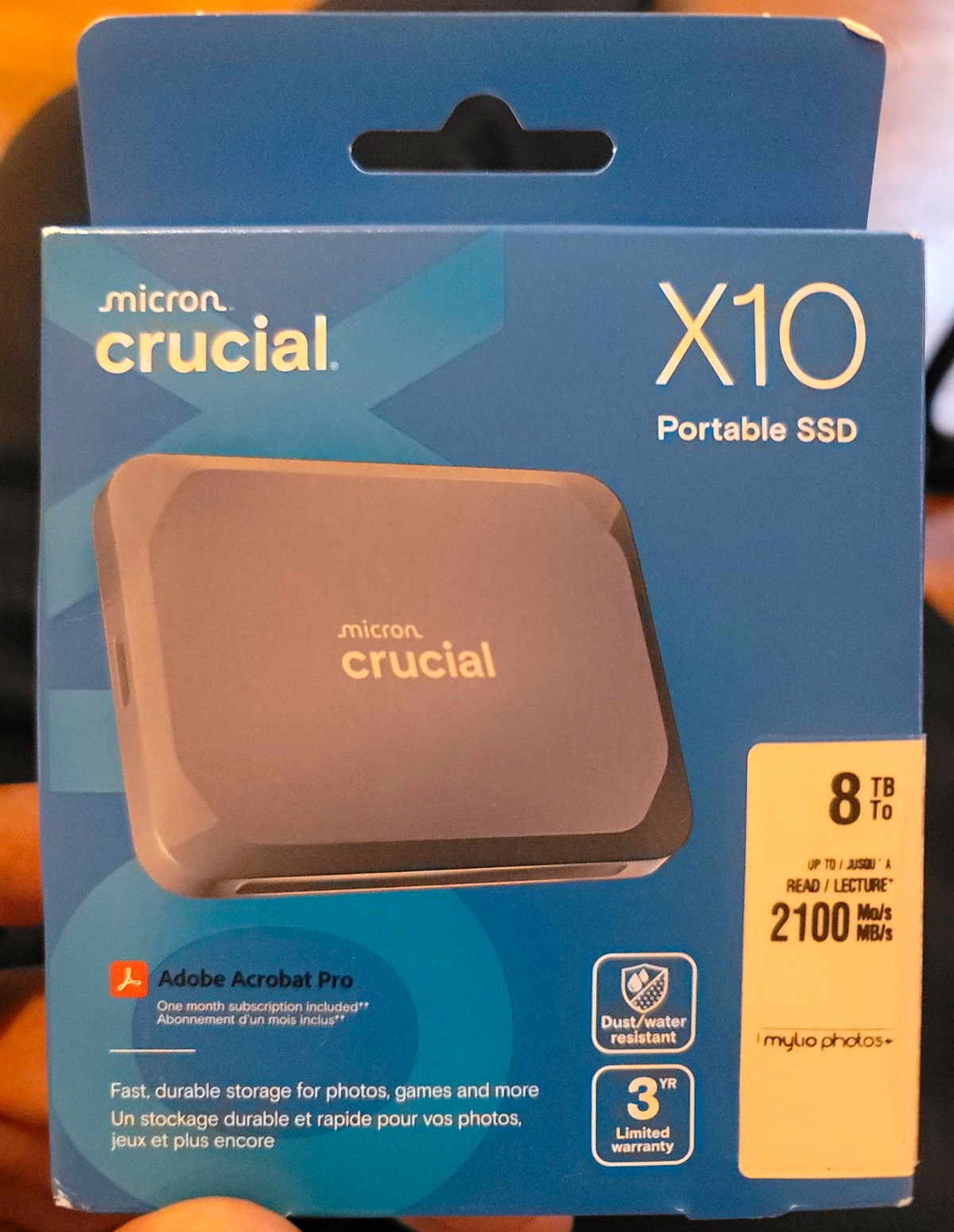 Crucial X10 8TB Portable External SSD USB-C 2100MB/s Dust/Water, Drop Gray