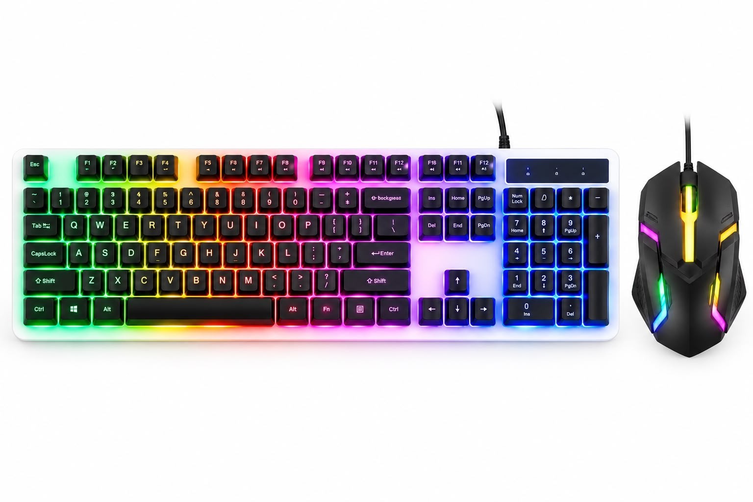 Gaming Keyboard Mouse RGB Combo Wired USB 7 Color Backlit Full Size Enhanced