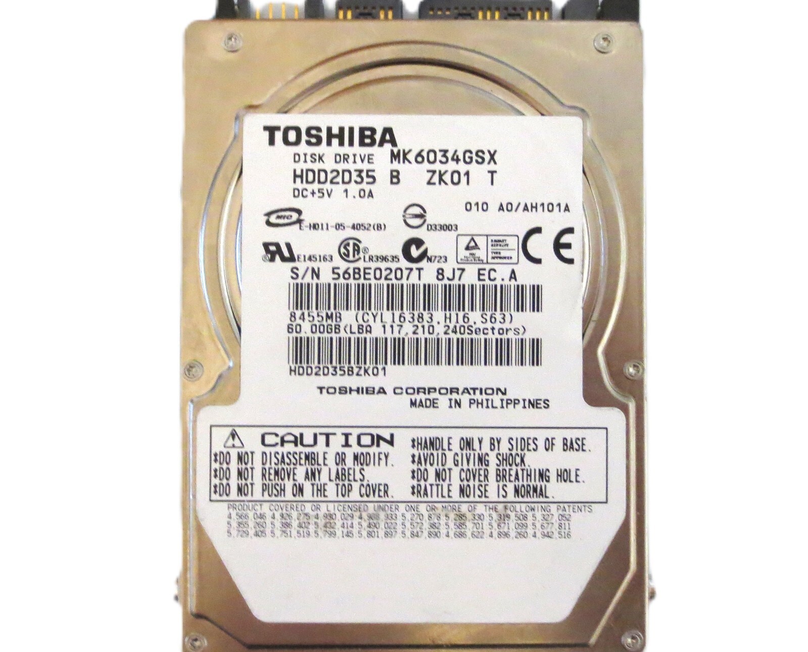 Toshiba MK6034GSX HDD2D35 B ZK01 T 010 A0/AH101A Philippines 60gb Sata 2.5" HDD