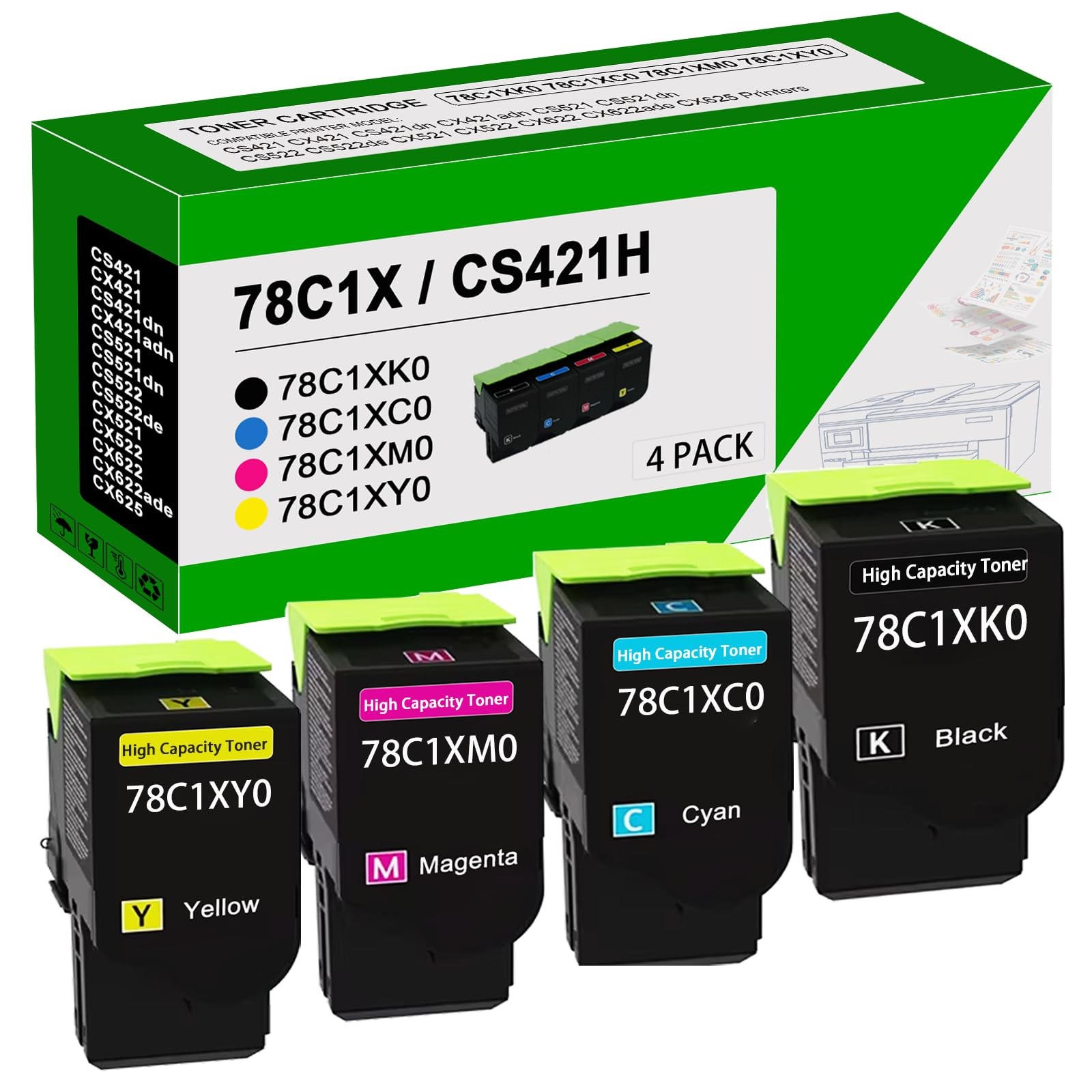 78C1X CX522 CS421 High Yield Toner Cartridge 78C1XK0 78C1XC0 78C1XM0 78C1XY0