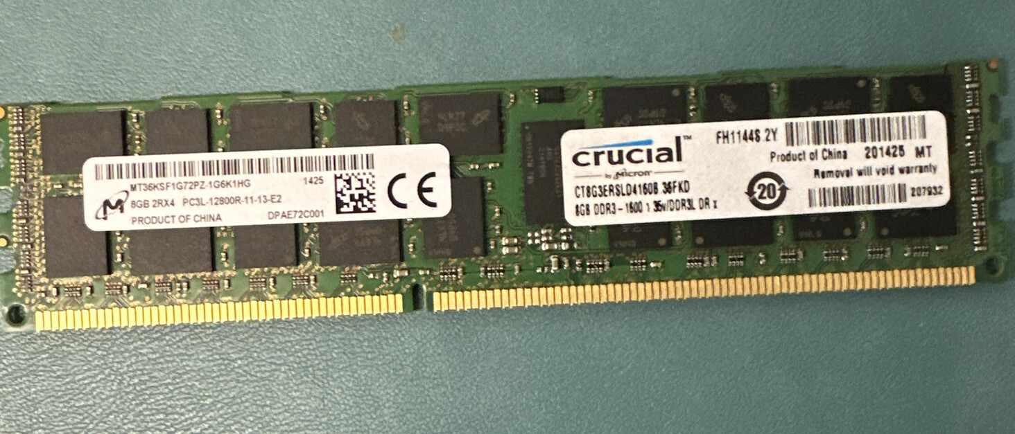 Crucial 8GB 2Rx4 PC3L-12800R CT8G3ERSLD4160B 36FKD MT36KSF1G72PZ-1G6K1HG