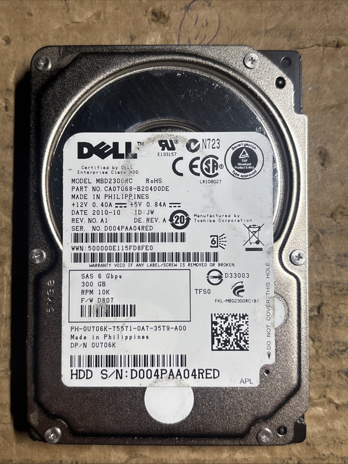 (Lot of 11) Dell 300GB 10K SAS 6Gb/s 2.5" SFF Enterprise HDD MBF2300RC