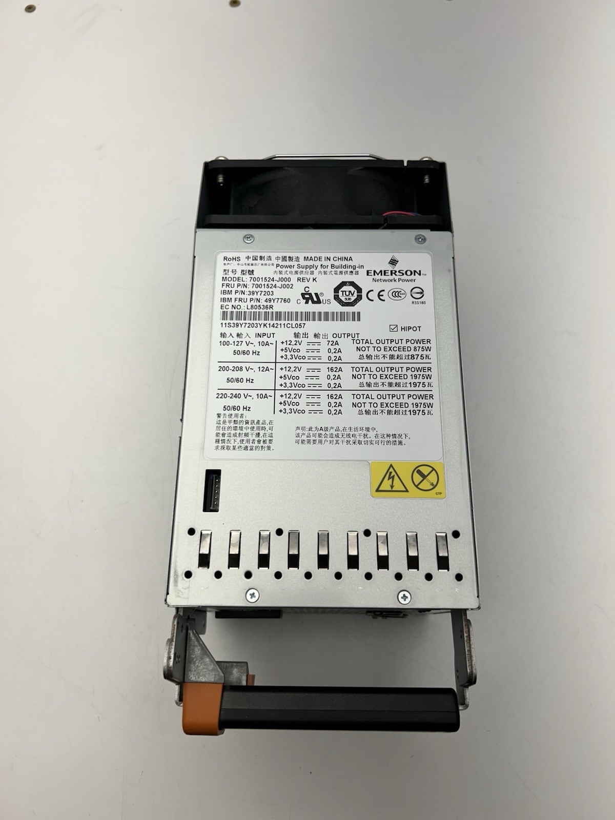 Emerson/IBM 7001524-J000 7001524-J002 1975 W Server Power Supply 39Y7203 49Y7760