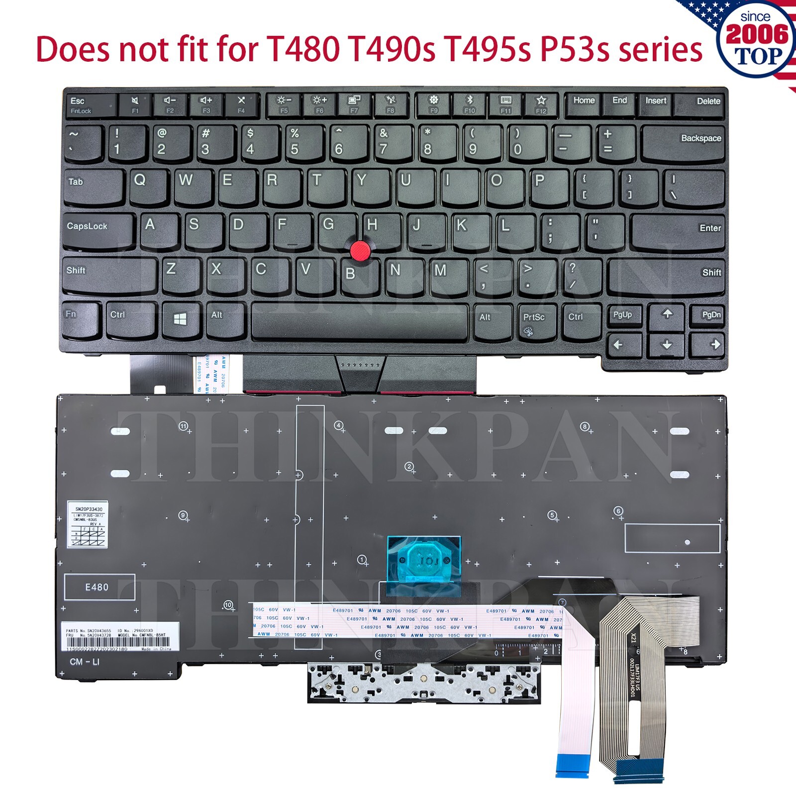 New US Keyboard for Lenovo ThinkPad L380 L390 E480 E485 E490 E495 T480s T490