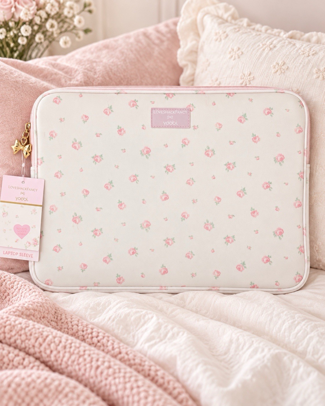 LoveShackFancy x Target Yoobi Blooming Heirloom 15in Laptop Sleeve Pink NWT