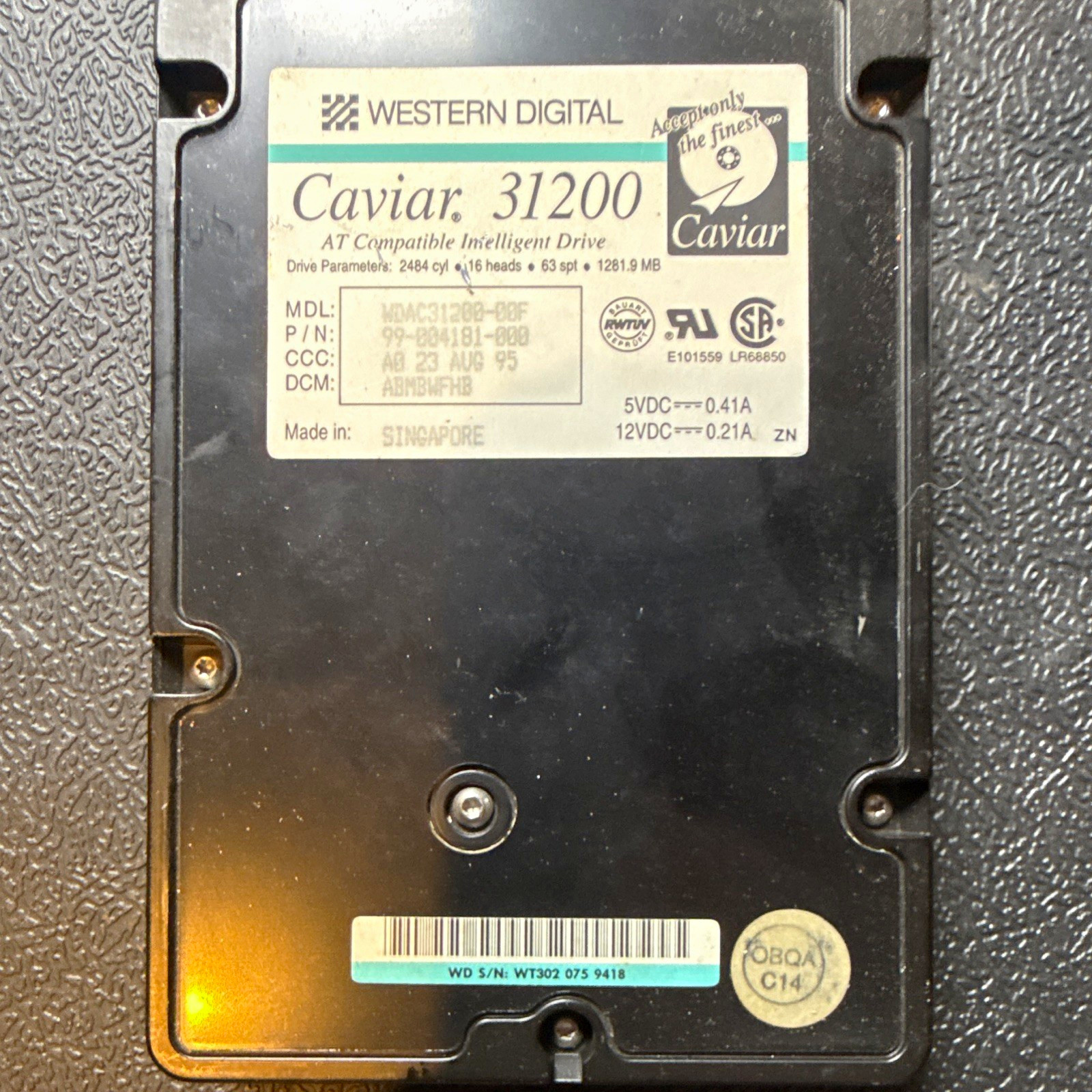 "Vintage Western Digital Caviar 31200 1.2GB 3.5" IDE Hard Drive WDAC31200 Retro