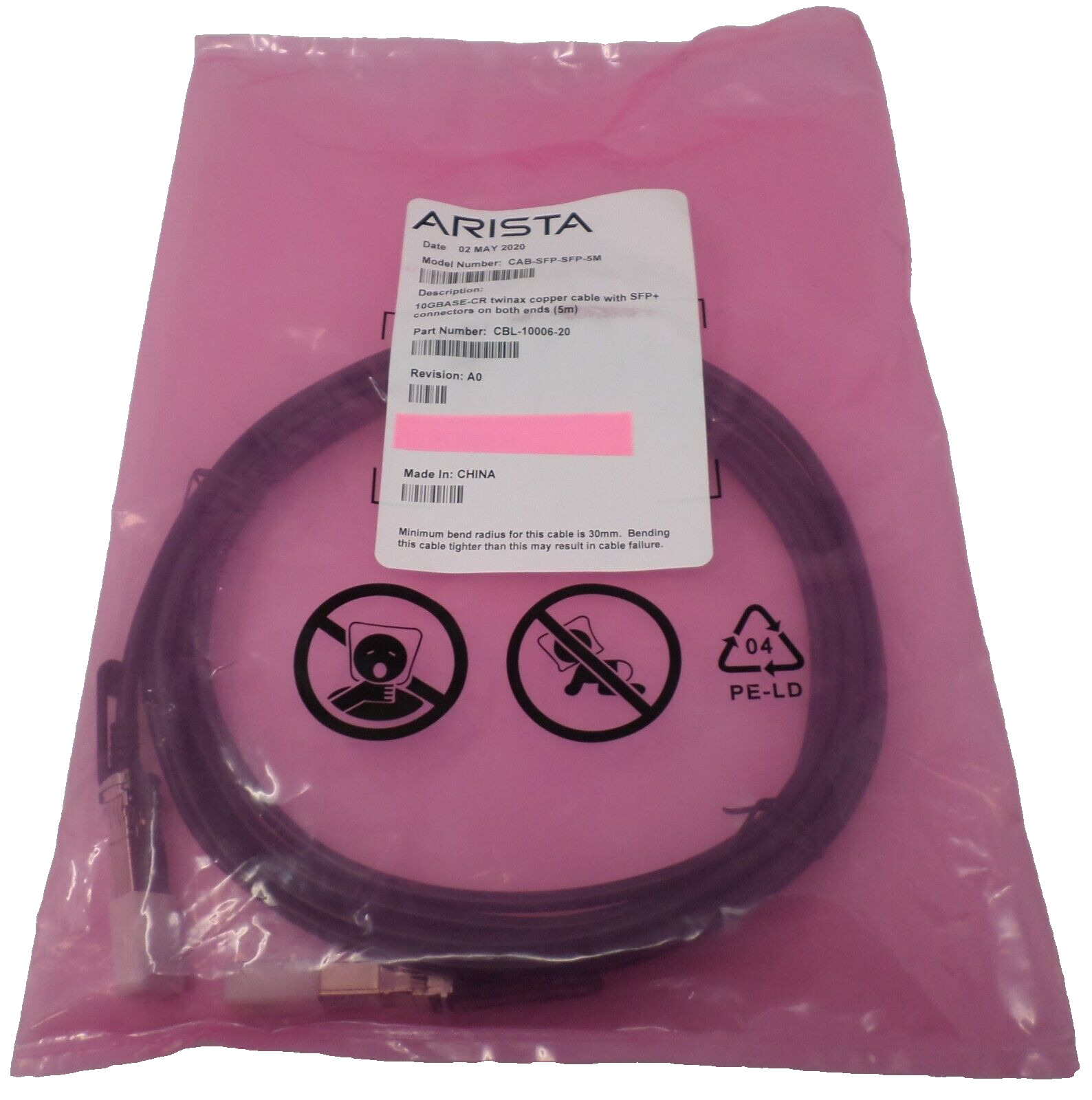 Genuine ARISTA CAB-SFP-SFP-5M 10GB SFP+ Direct Attach Copper Cable New