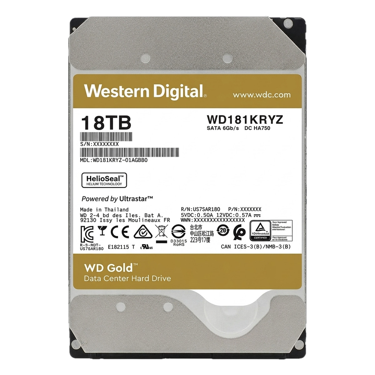 WD Gold 18TB WD181KRYZ SATA 6Gb/s 7200RPM 3.5in HDD (Used, Tested)