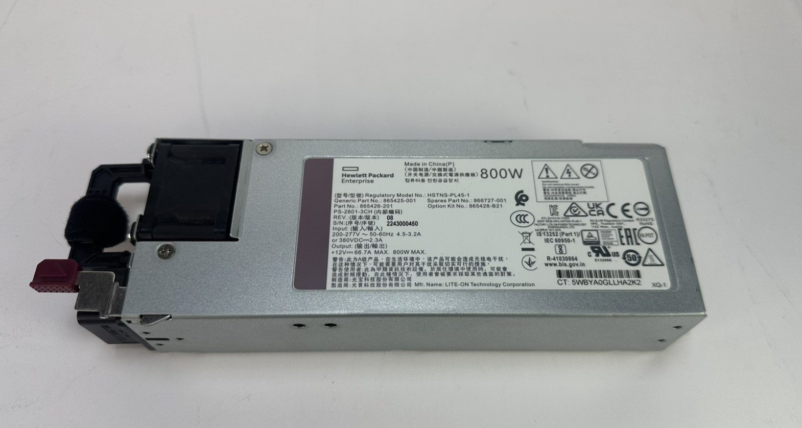 HPE Power Supply PSU 800W 200-277V AC 380V DC 865428-B21 Saf-D-Grid 400V