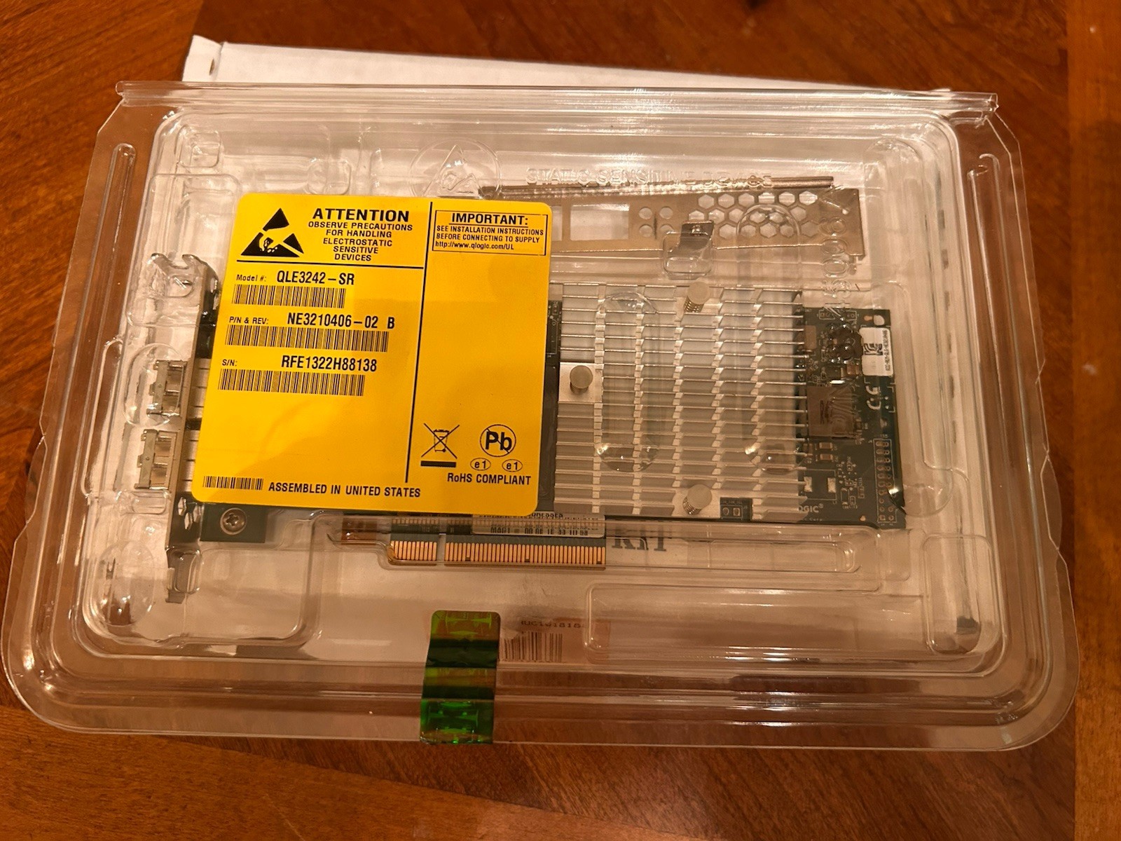 QLogic QLE3242-SR Dual Port 10GbE SFP+ PCIe NIC w/ Optics NOS