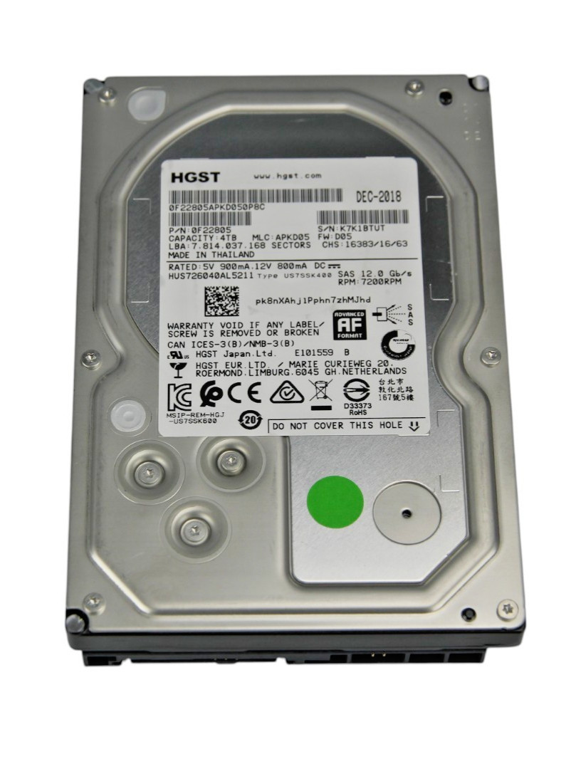 HGST Ultrastar 7K6000 4TB 7.2K SAS 12Gb/s 3.5" HDD HUS726040AL5211 100% Health