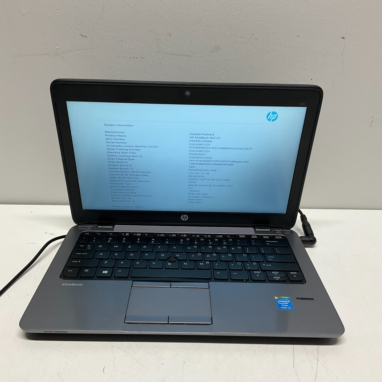 HP EliteBook 820 G1 Intel Core i5-4200U 4GB Laptop NO HDD NO OS NO BAT Laptop