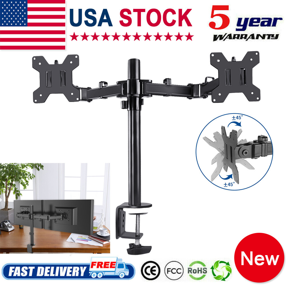 Dual Monitor Stand for 10” to 32” Screens,Free Standing Adjustable Monitor Mount
