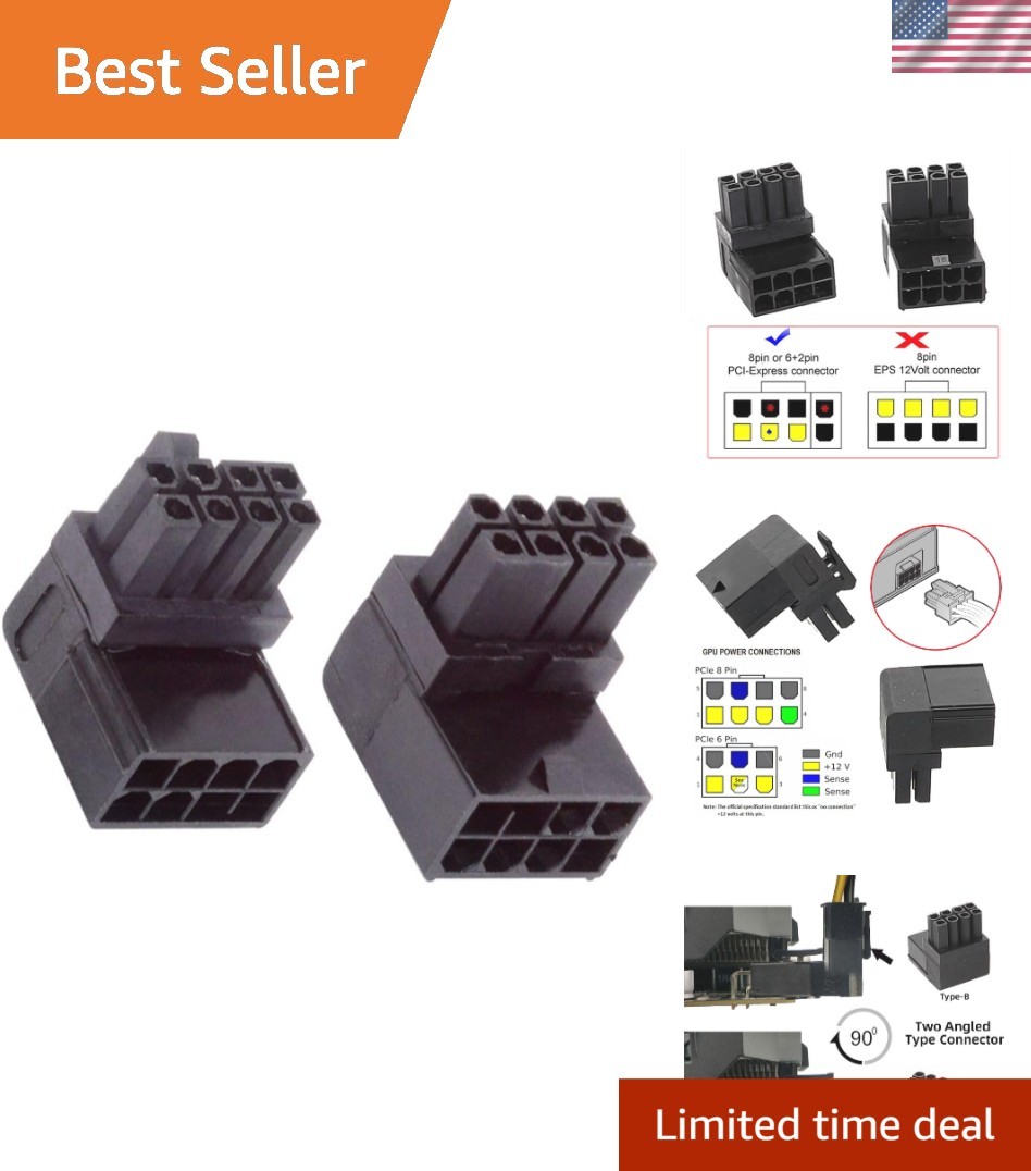 2 Pack ATX 8Pin 90 Degree Angled GPU Graphics Card Power Connector Adapter