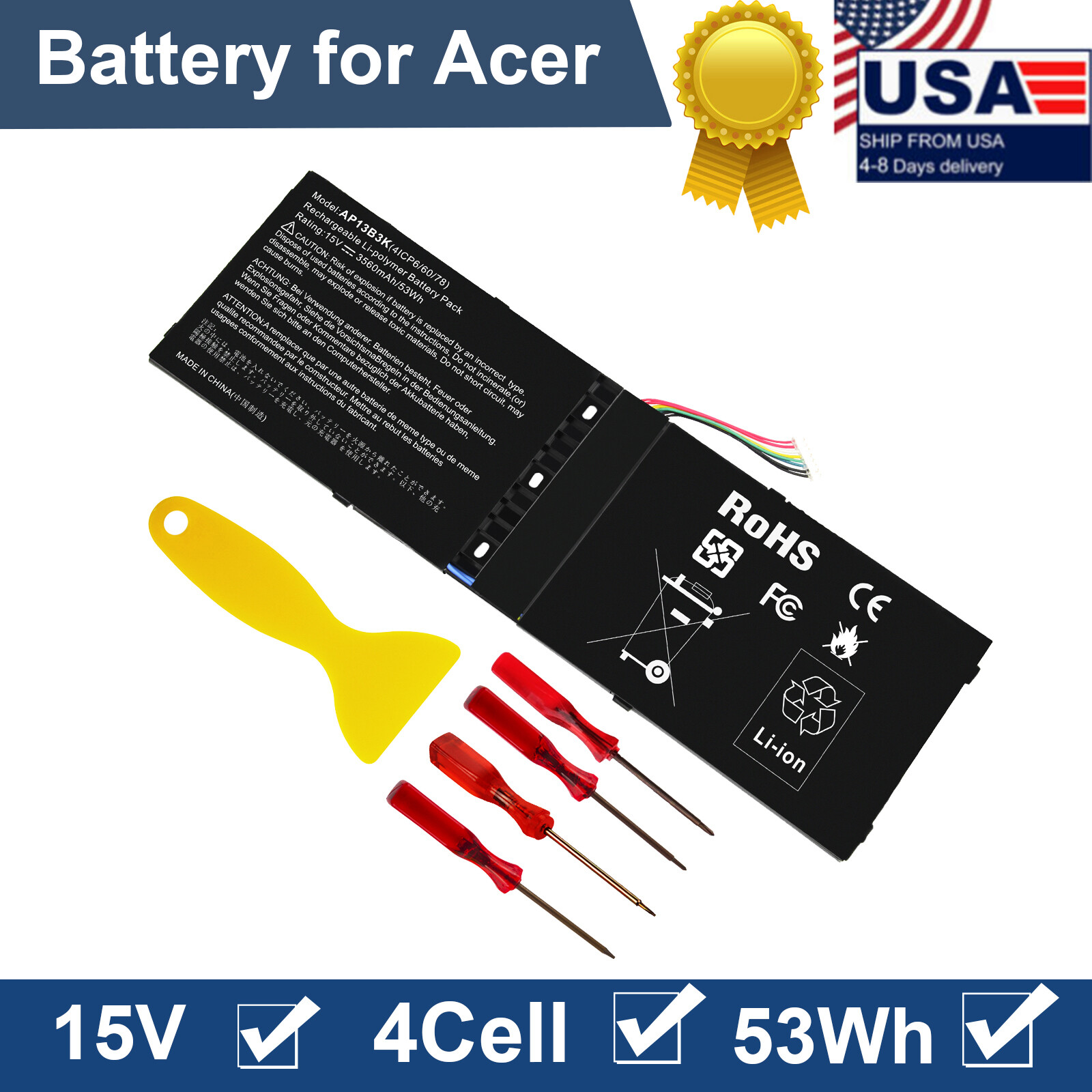 2025 New Battery For Acer Aspire V5-572P V5-573 V5-573G V5-573P AP13B3K AP13B8K 