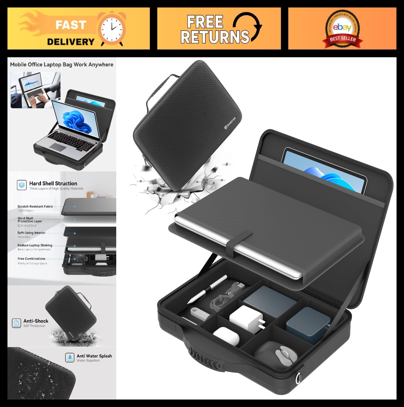 Hard Laptop Shoulder Case for 13-14.5" Laptops, Fits Dell XPS, Latitude, Precisi