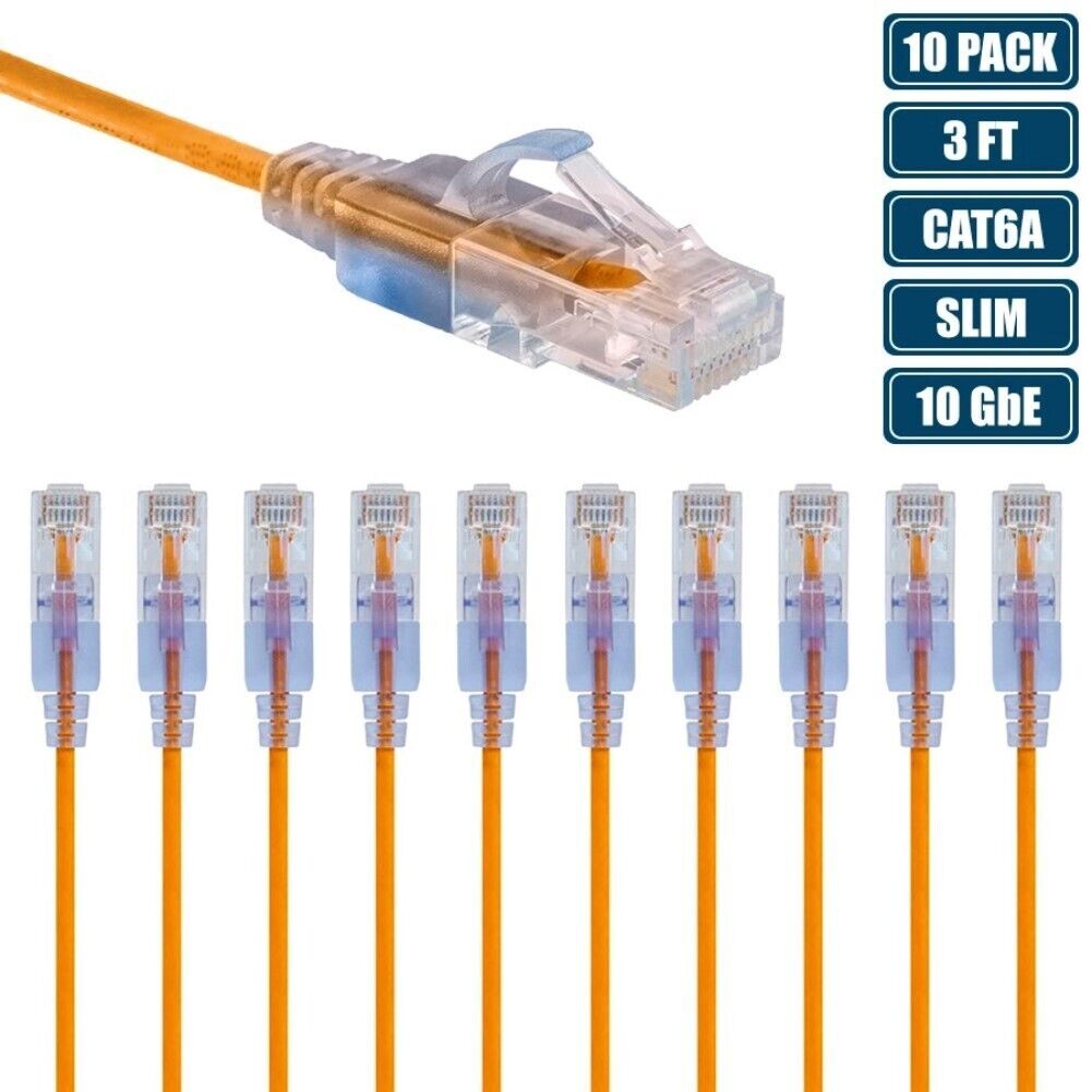10x 3FT CAT6A RJ45 Ethernet LAN Network UTP Patch Cable Slim Copper 30AWG Yellow