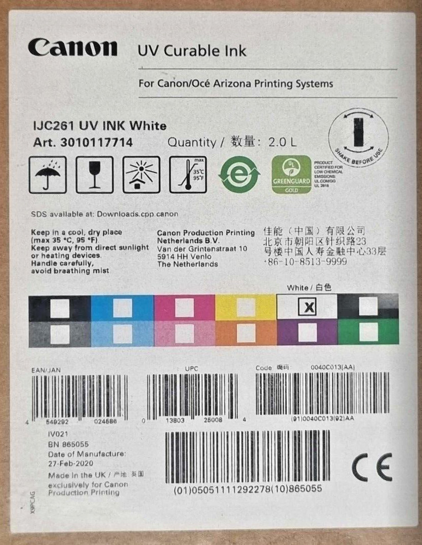 Canon Oce Arizona IJC261 UV Curable Ink White 2.0L Art. 3010117714