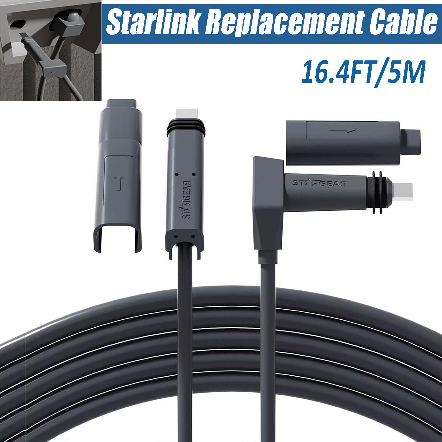 For Starlink Satellite Gen 2 16.4FT / 5 M Extension Replacement Cable Router Kit