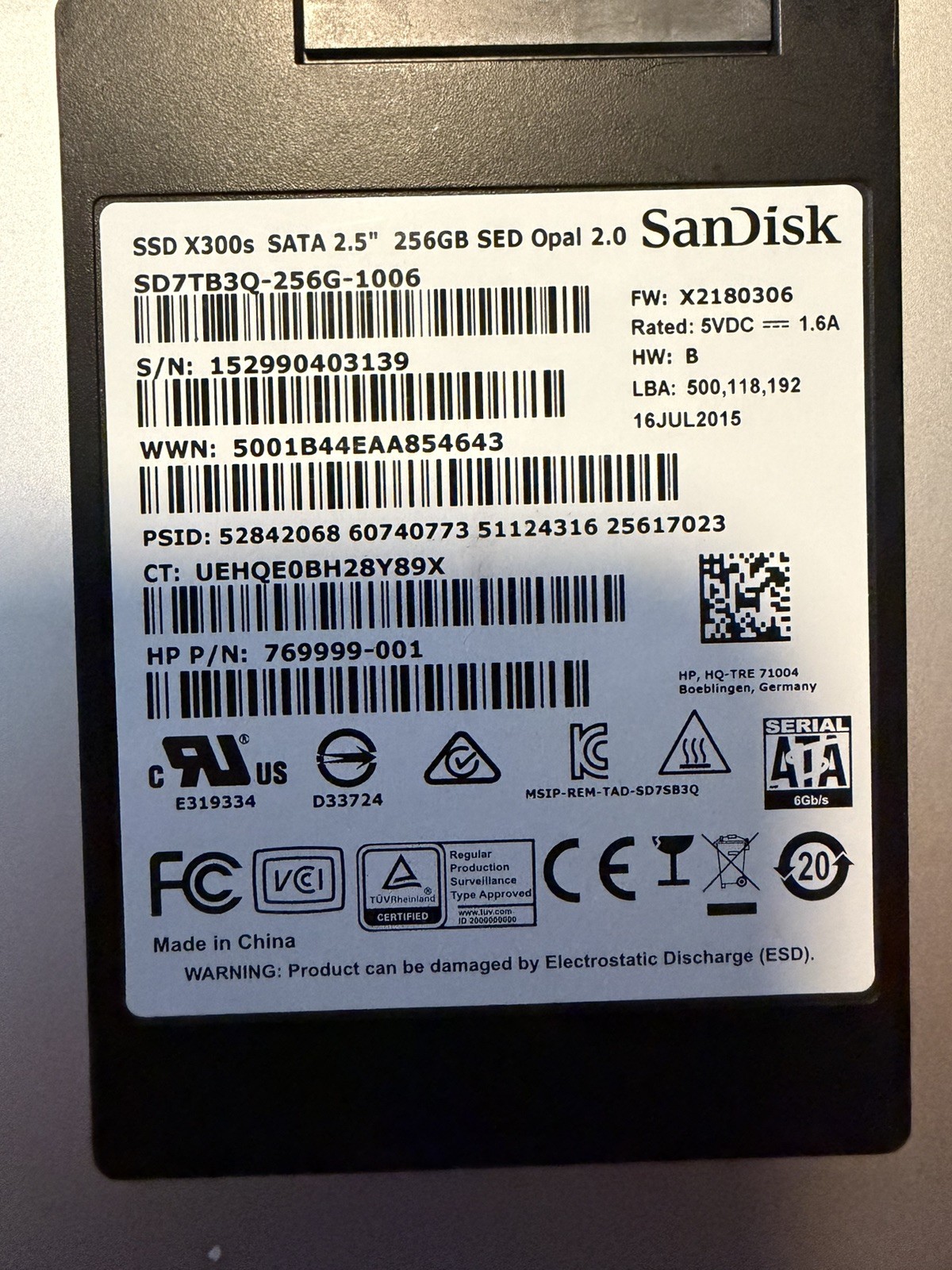 SanDisk X300s 256GB SATA 2.5" SD7SB3Q-256G-1006 769993-001 SSD [SSD-00012] 