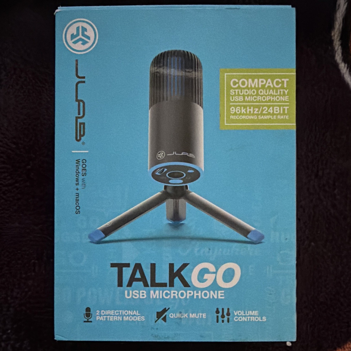 JLab Talk GO USB Microphone Black/Blue Mute Volume Control Cardioid/Omni