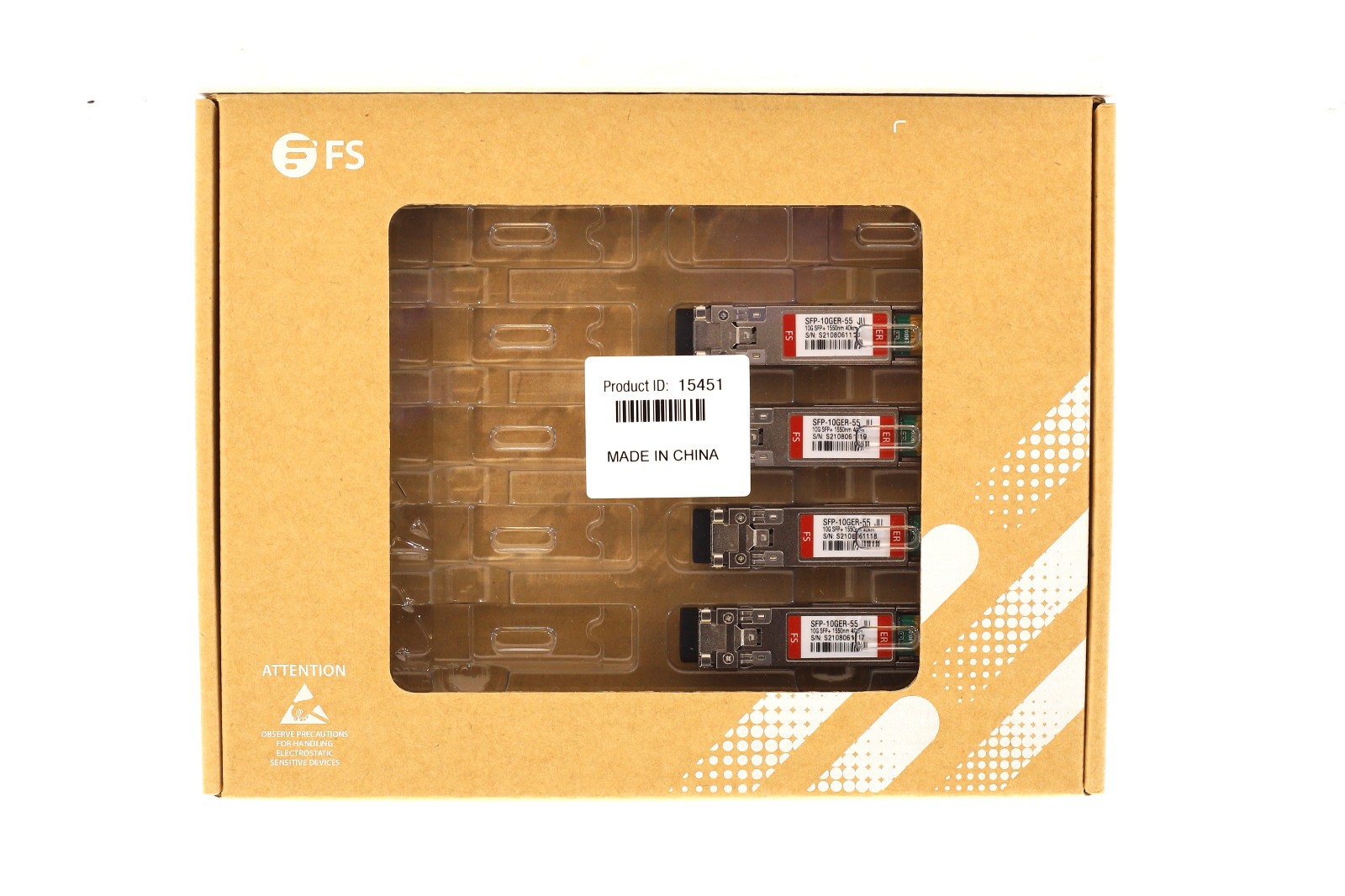 Lot of 4 FS 10G SFP+ 1550nm 40km Optical Transceiver Module P/N:SFP-10GER-55