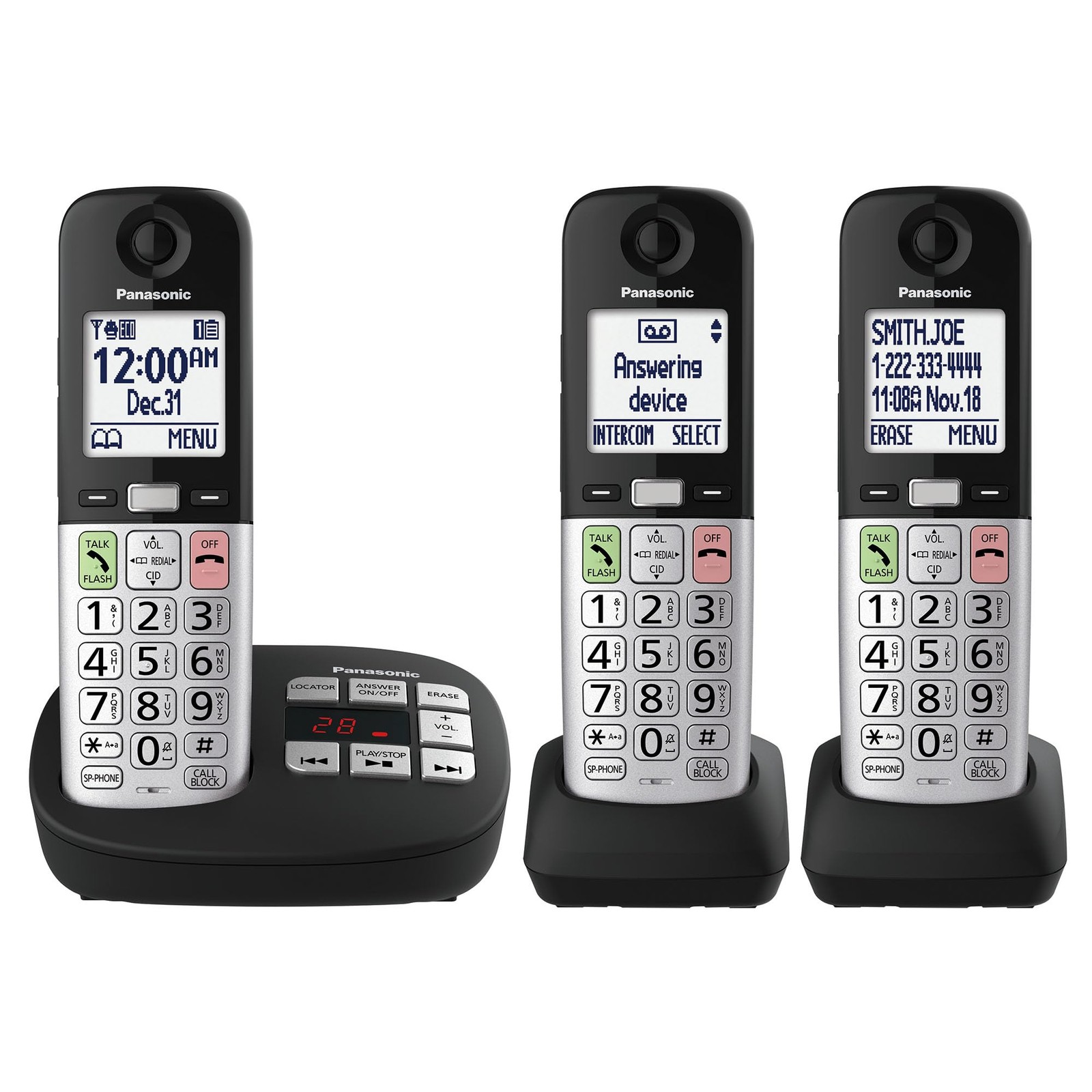 Cordless Phone Landline Volume Boost Slow Talk 3 Handsets Panasonic