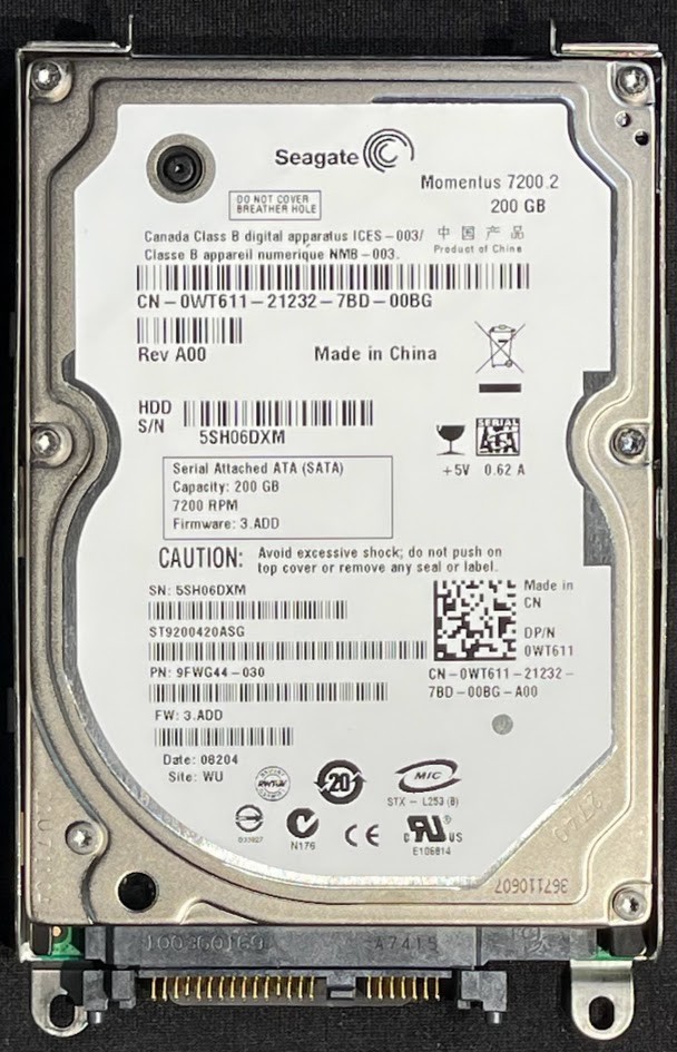Seagate Momentus 200GB 7200RPM 2.5" SATA HDD / ST9200420ASG / WT611 / HW820