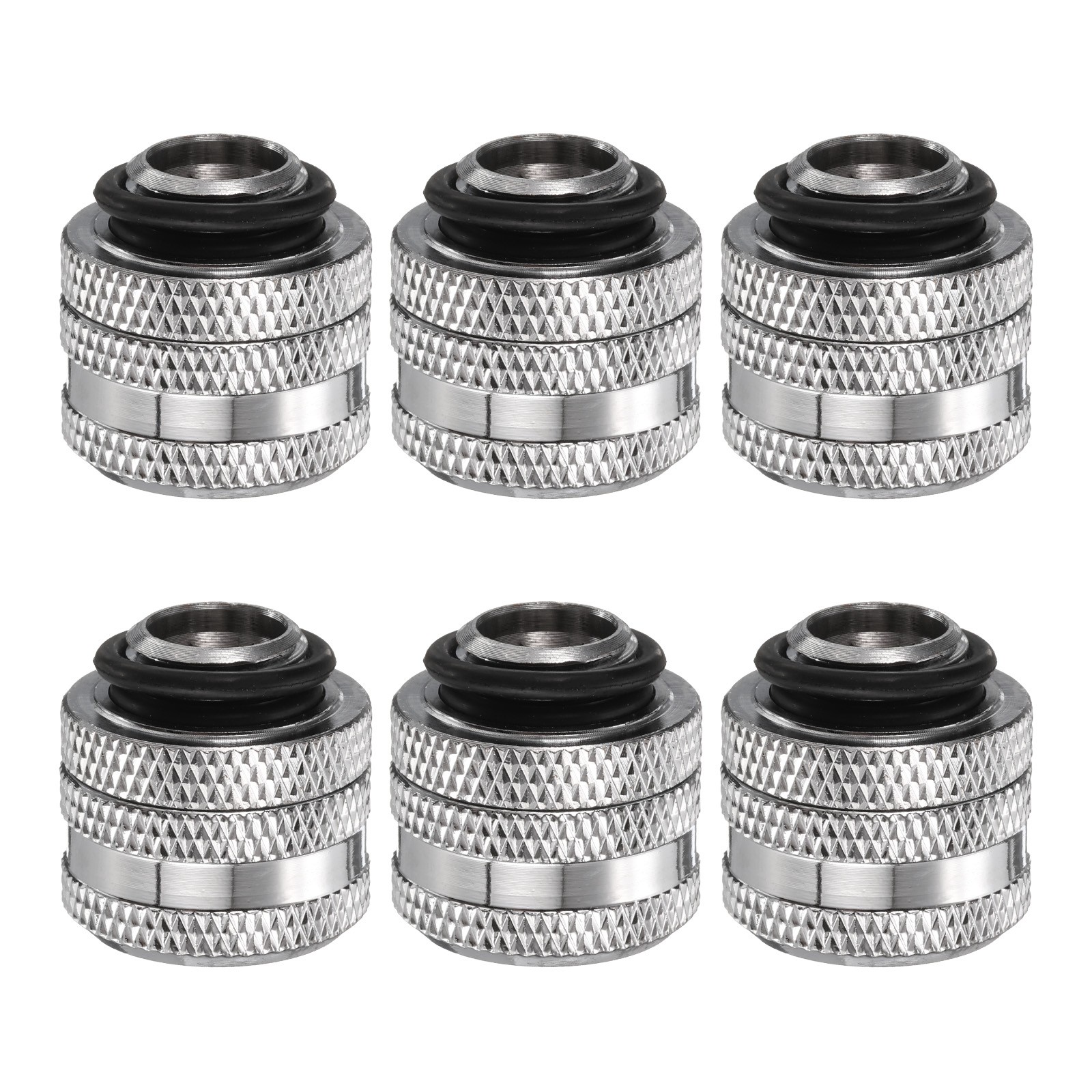 6pcs Water Cooling Adapter G1/4" 14mm OD Hard Tubing Compression Fitting, Silver