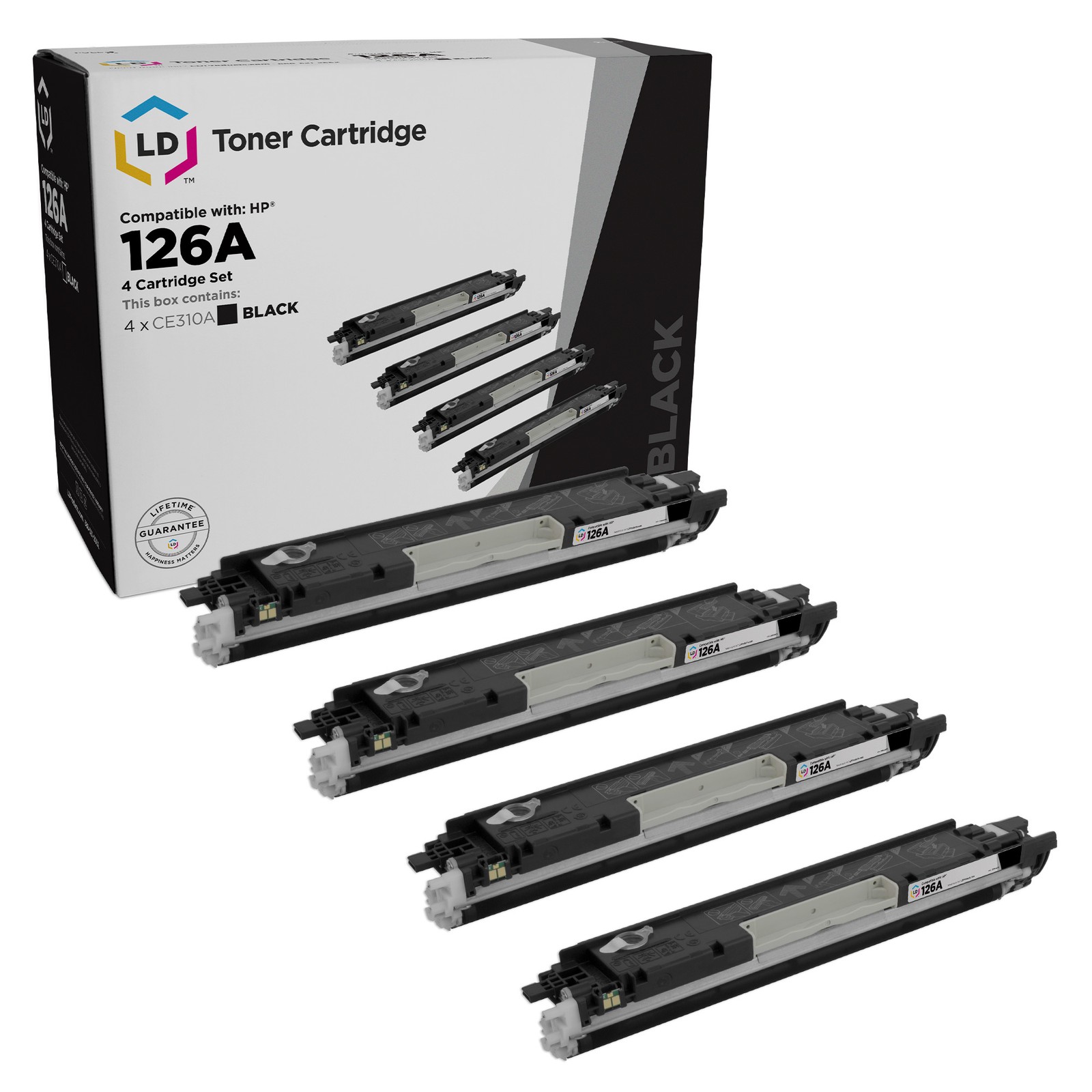 LD Toner Cartridge Replacement for HP 126A CE310A (Black, 4-Pack)