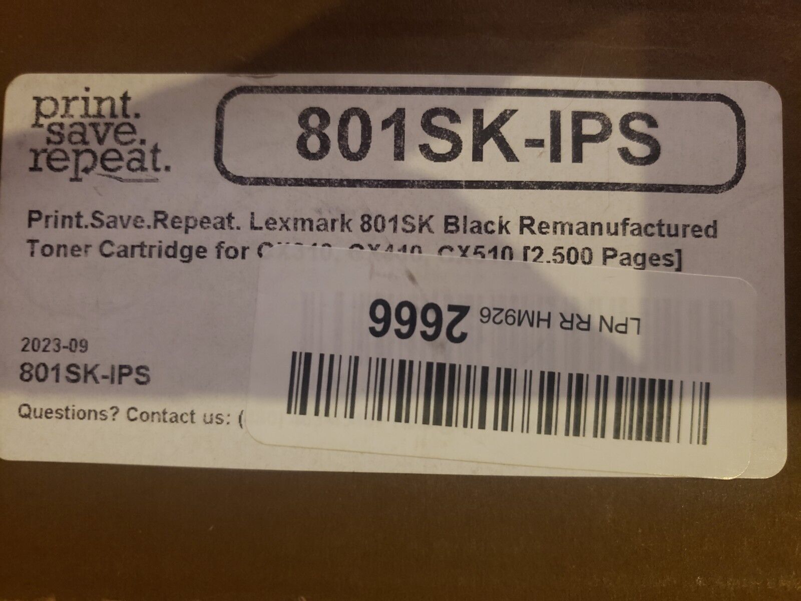 Print Save Repeat 801SK BLACK Standard yield TONER for lexmark CX310 /410 /510  