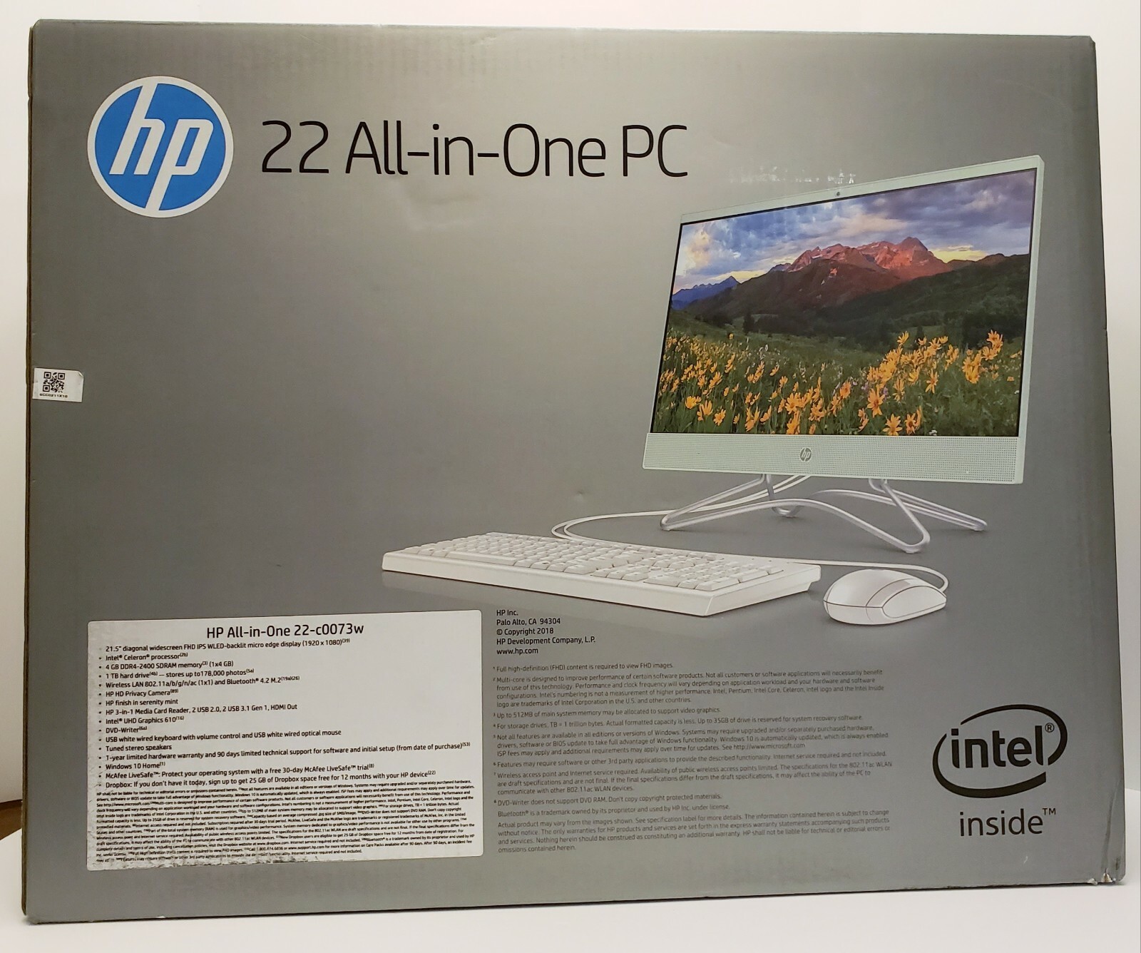 HP 22 All-In-One, 22 In Display Intel Celeron G4900T, 2.9 GHz, 4GB RAM, 1TB HDD