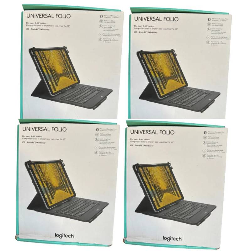 4-Pack Logitech Universal Bluetooth Keyboard Case for 9"–10" iPad Android Tablet