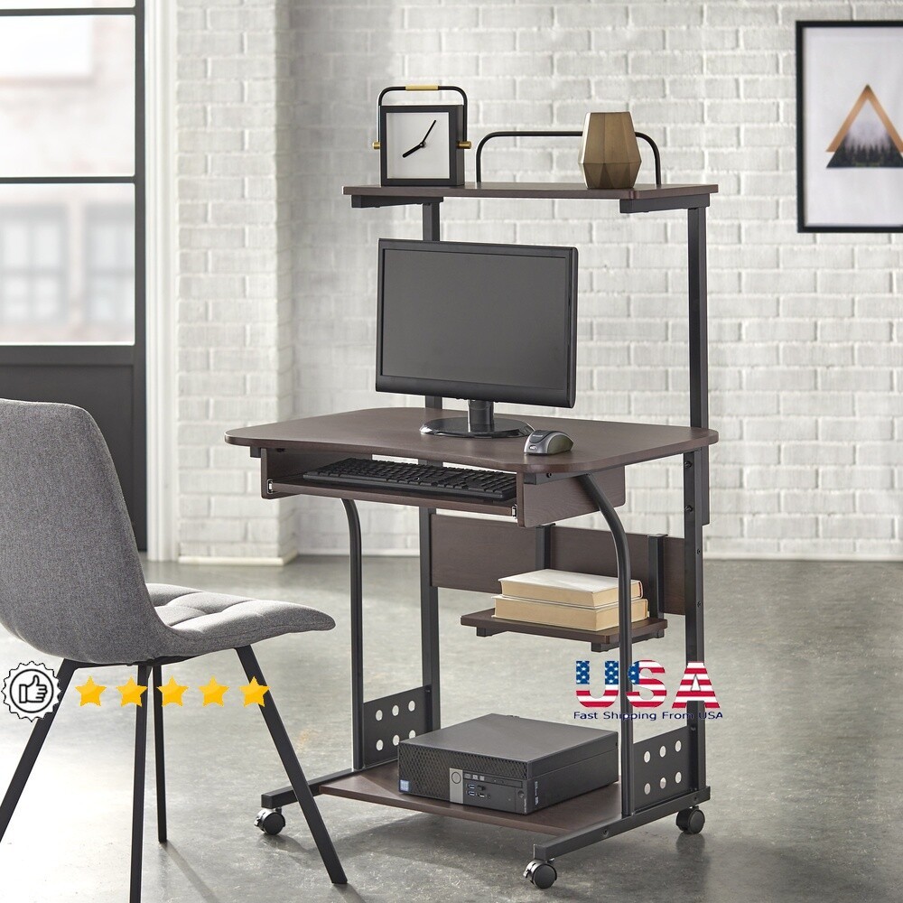 Mobile Computer Tower W/ Storage Shelves Rolling Desk 4 Casters Home Office New