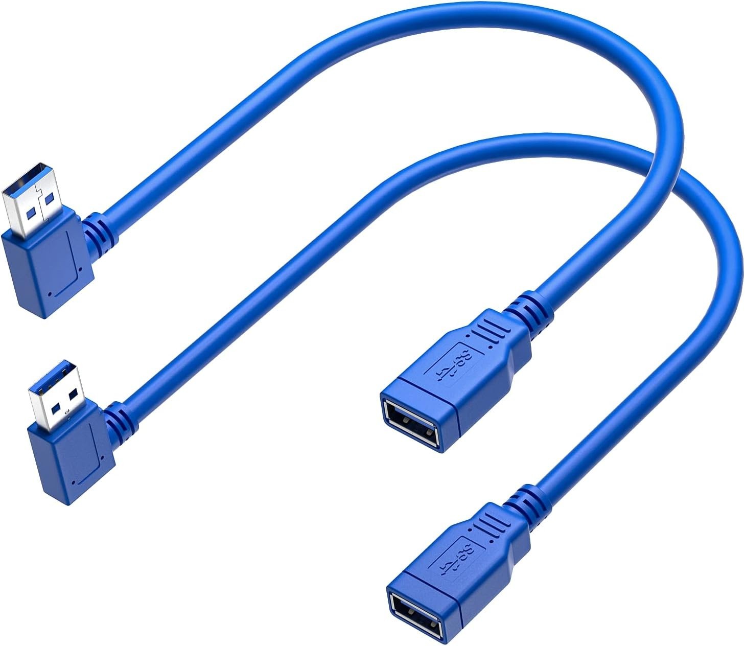 USB 3.0 Extension Cable 1FT 2 Pack 90 Degree Left & Right Angle USB Adapter Male