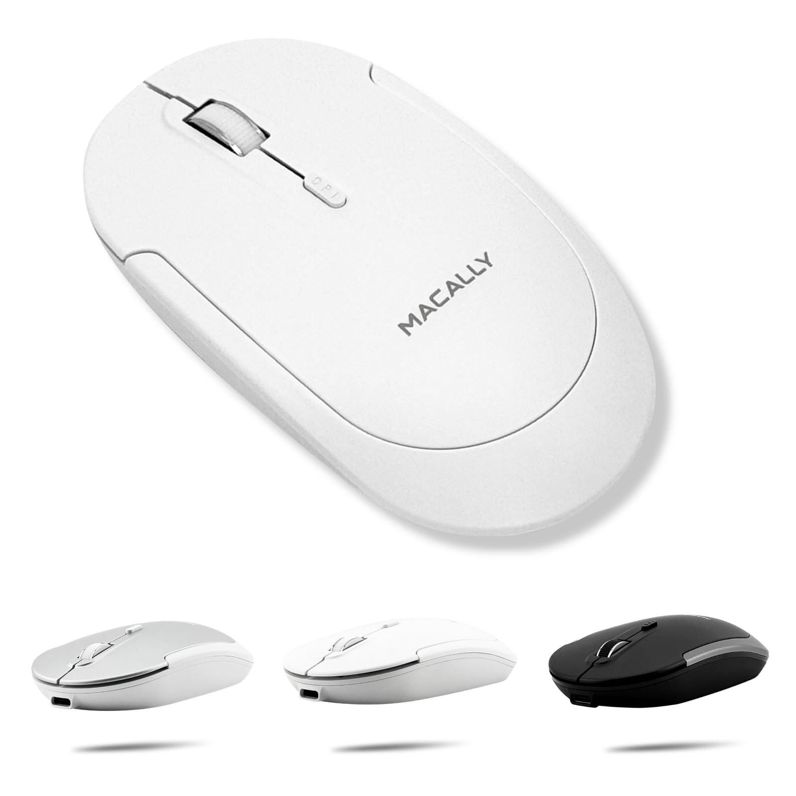 Macally Wireless Bluetooth Mouse for Mac, MacBook Pro/Air, iPad, and PC White