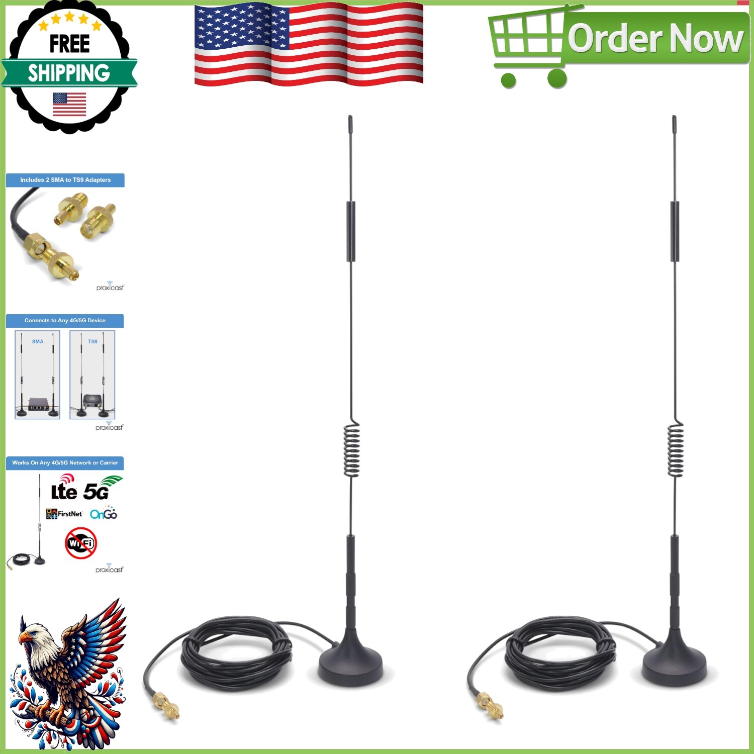 4G/5G External Magnetic Antenna - 7 dBi Signal Booster with SMA & TS9 Connectors