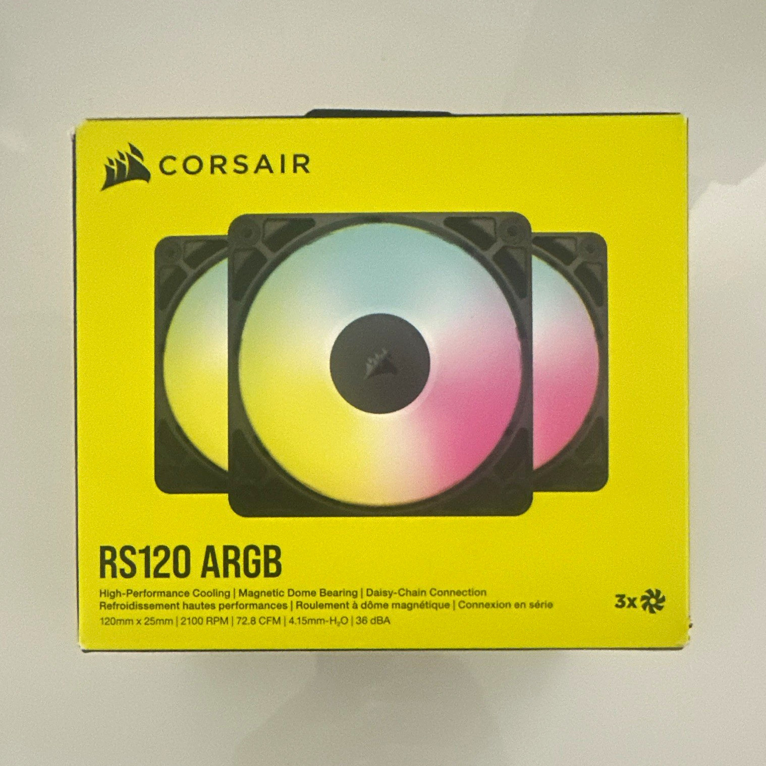Corsair RS120 ARGB 120mm PWM Case Fan 3-Pack Black 4-Pin 2100RPM CO-9050181-WW
