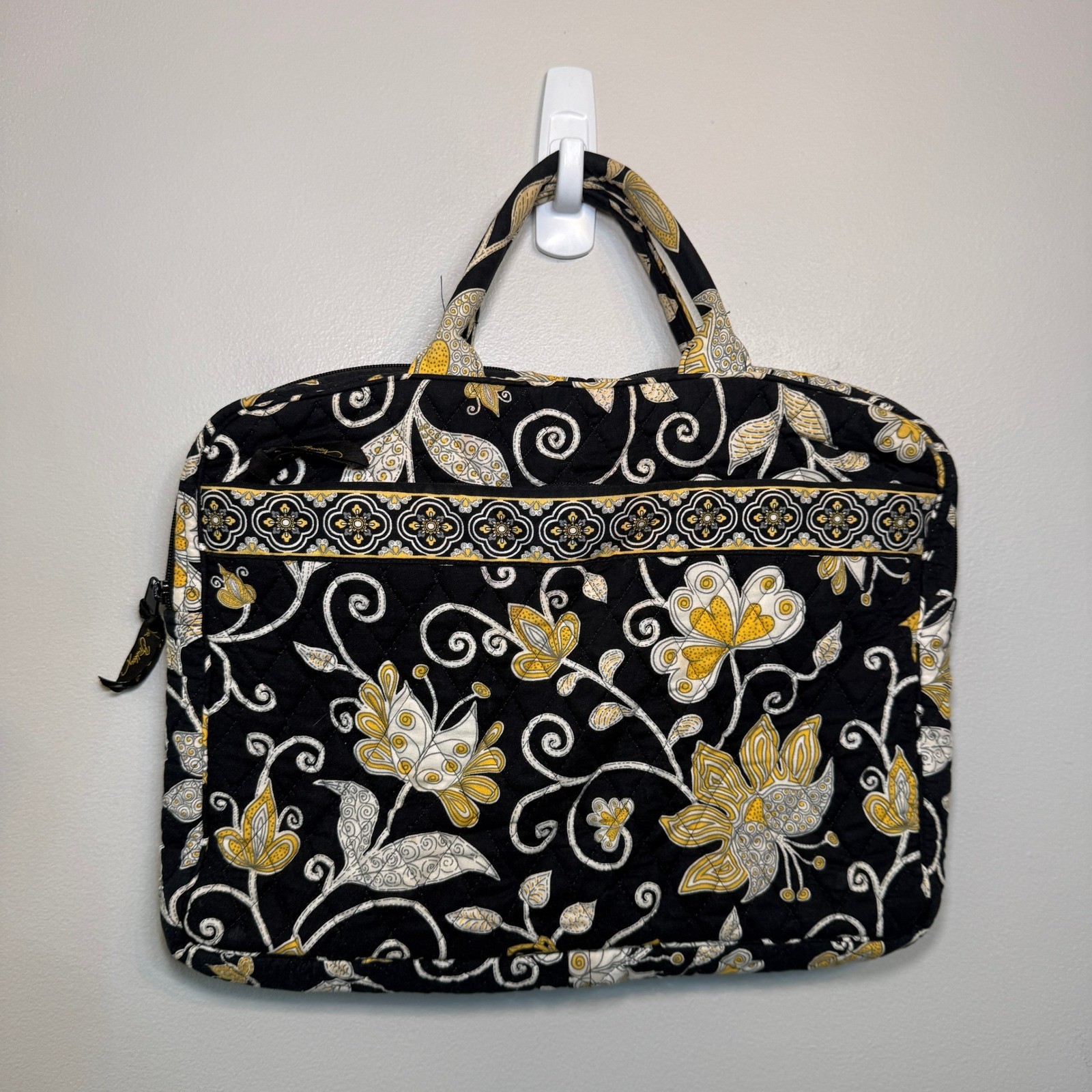Vera Bradley Yellow Bird Quilted Laptop Sleeve Case Floral Black Yellow Padded