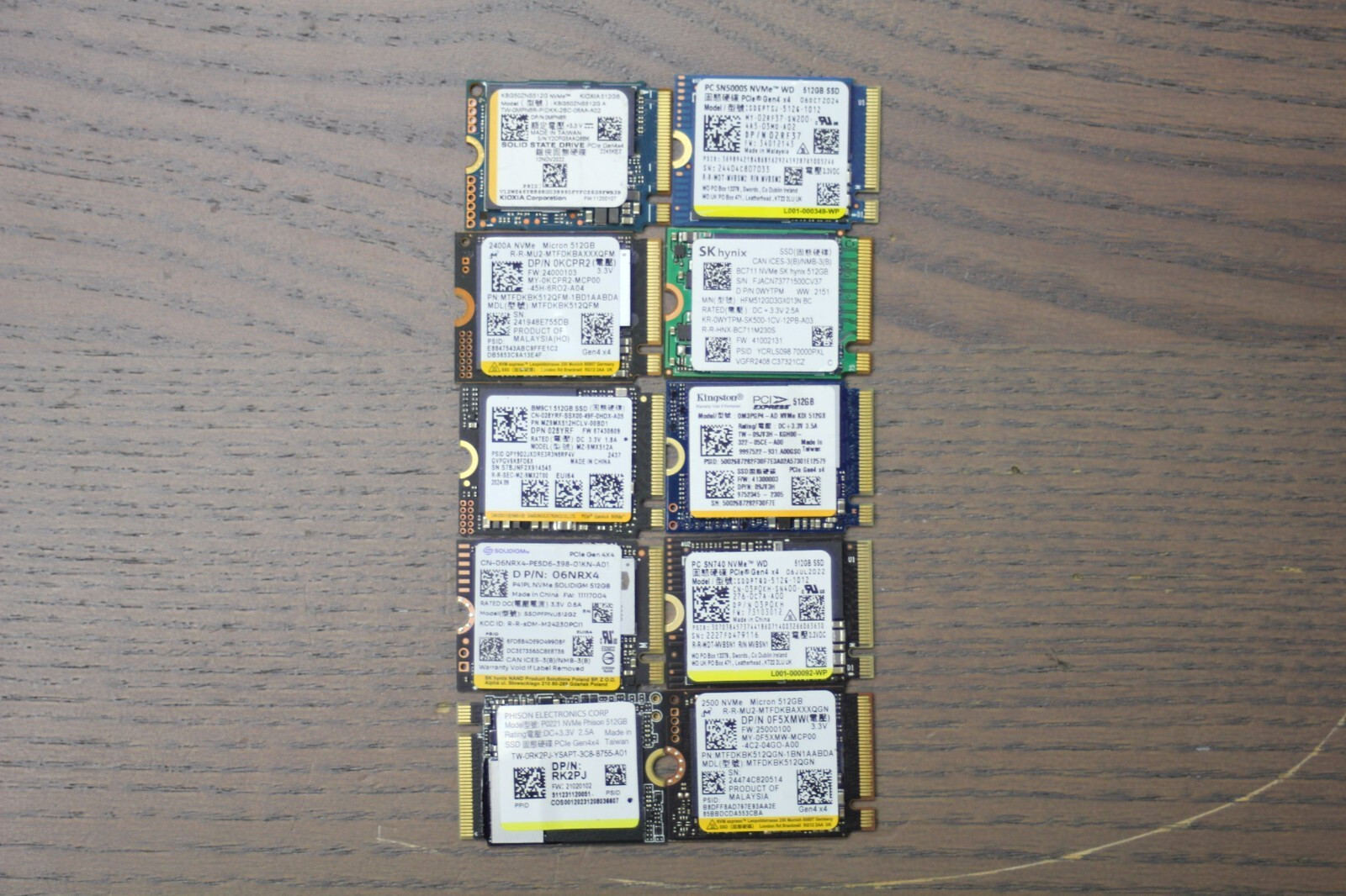 10pcs 2230 NVMe M.2 SSD 512GB – 100% Health, Low Hours, Major Brand New Pulls