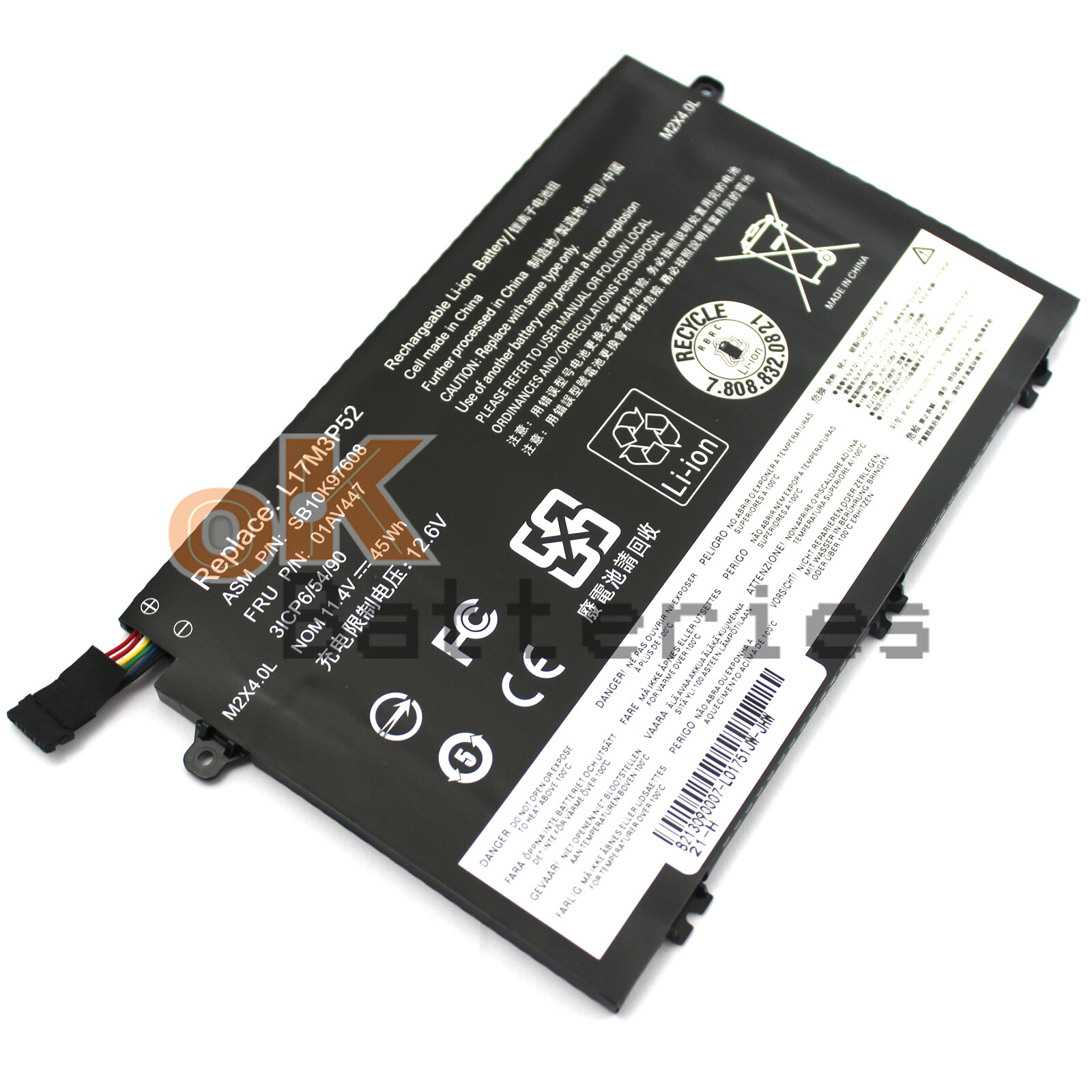 New L17L3P51 L17M3P52 01AV445 Battery for Lenovo ThinkPad E480 E485 E580 E590
