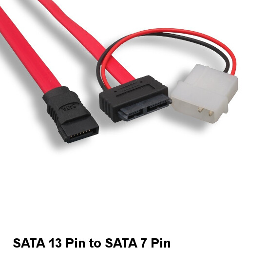 Kentek 12inch Slimline SATA Cord 7+6Pin to 7Pin+Molex Power Laptop Optical Drive