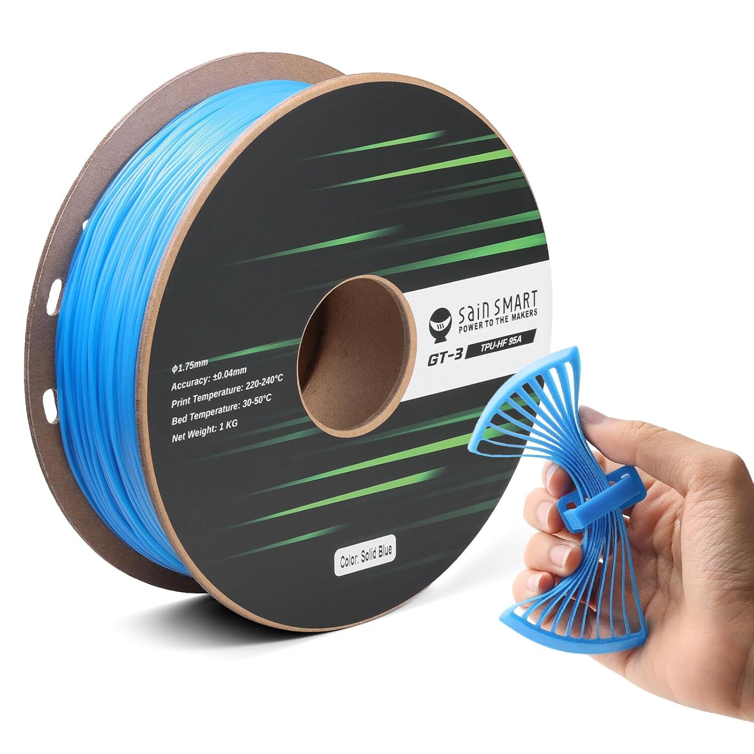 SainSmart TPU Filament 1.75mm, GT-3 Flexible 3D Printer Filament