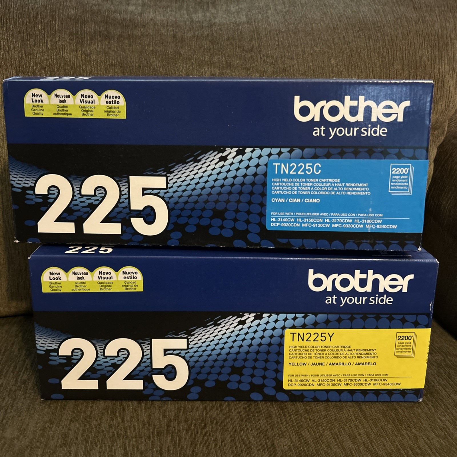 Genuine Brother TN225C Cyan / TN225Y Yellow High Yield Toner SEALED BOXES