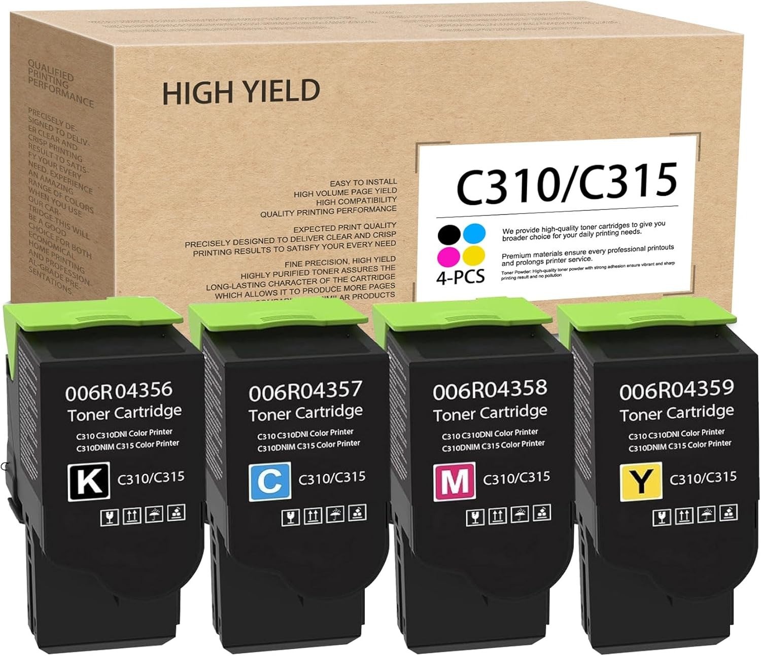 C310/C315 High-Yield Toner for Xerox C310 C310DNI C310DNIM C315 (4PK, BK/C/M/Y)