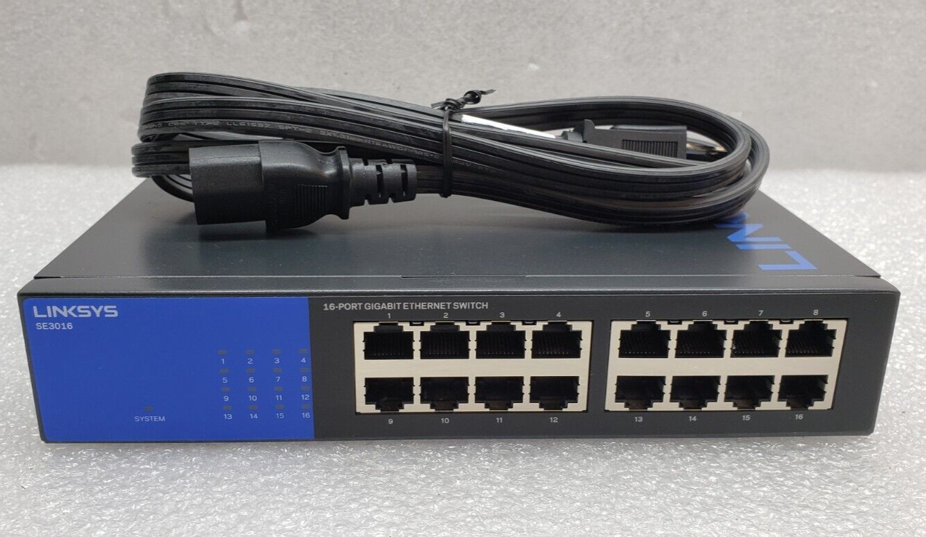 LINKSYS SE3016 16 Port Gigabit Ethernet Switch w/Power Cord #99