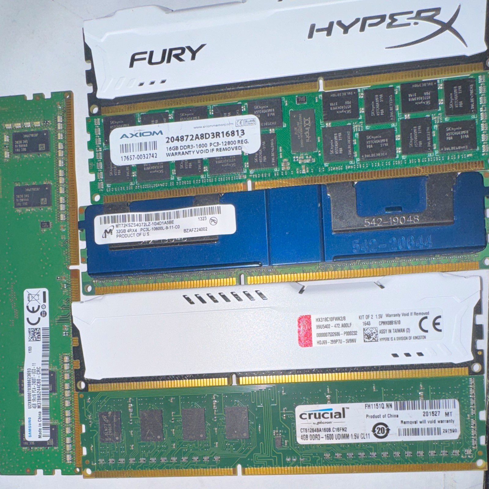 Lot of 6 Mixed DDR3 DDR4 RAM 4GB 16GB 32GB HyperX Micron Samsung Untested