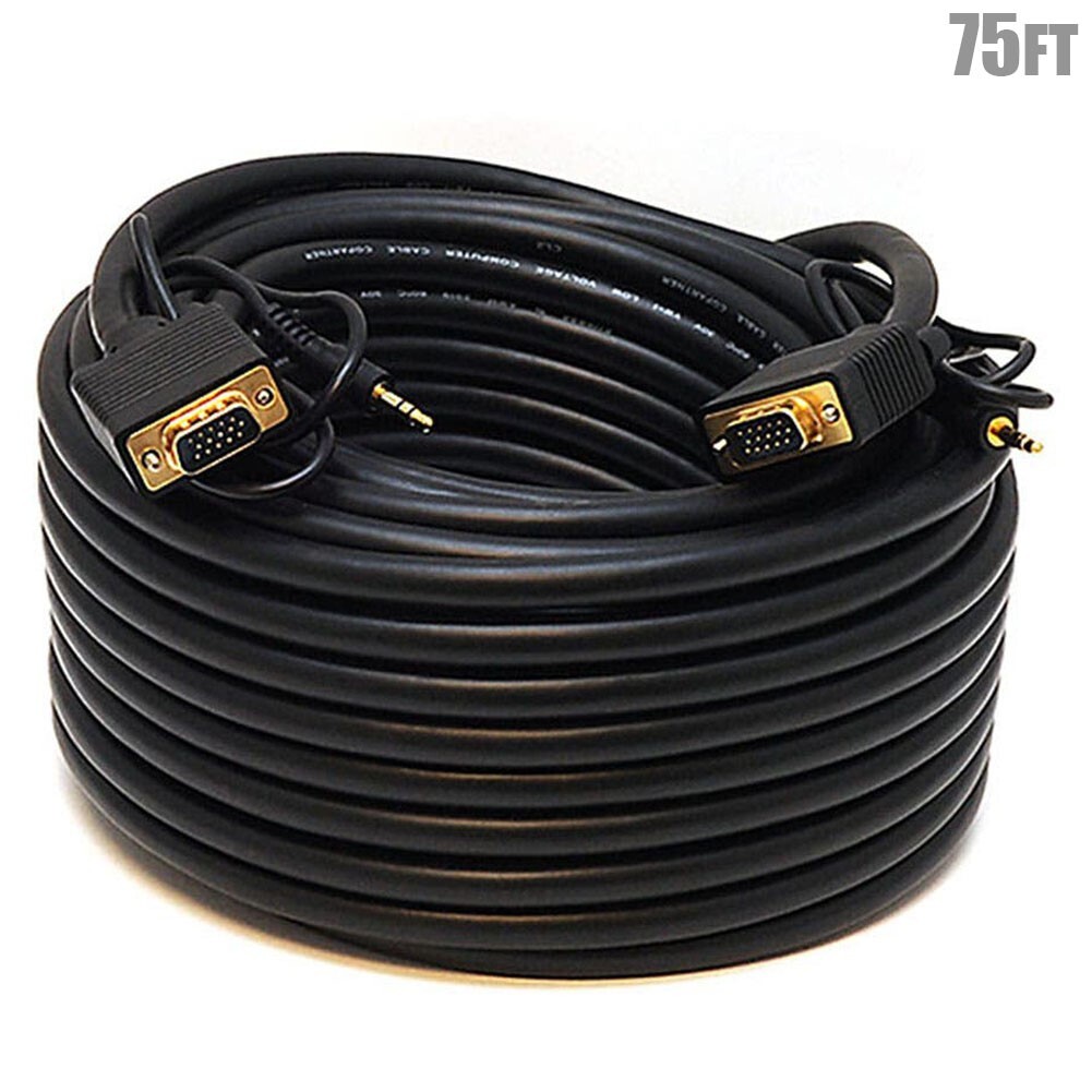 75FT VGA SVGA Monitor Cable PC Laptop HD15 Male M/M w/ 3.5mm Stereo Audio Plug